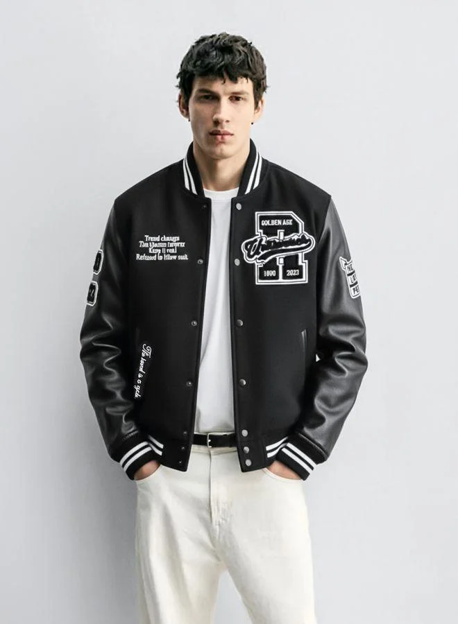 ذا انديان كراج كو جاكيت بومبر رجالي مطرز بياقة دائرية وأكمام كاملة